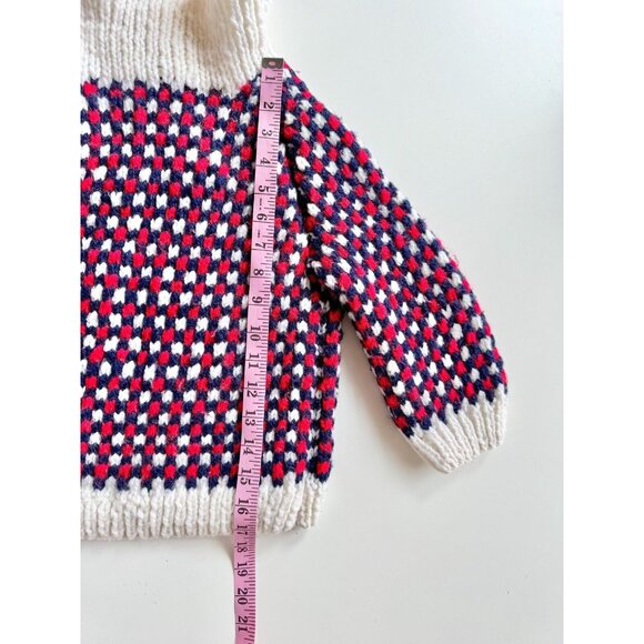 Vintage Handmade by Grandma Blue red Check Wool Turtleneck Sweater, Size 6 - Picture 10 of 11